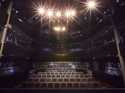 Looking out at the seating from the Milton Court Theatre Stage